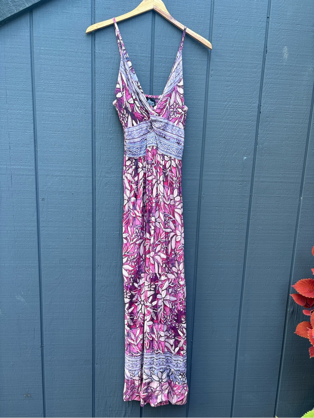 Angie Sleeveless Pink Floral Maxi Dress with Smocked Waist Sz L